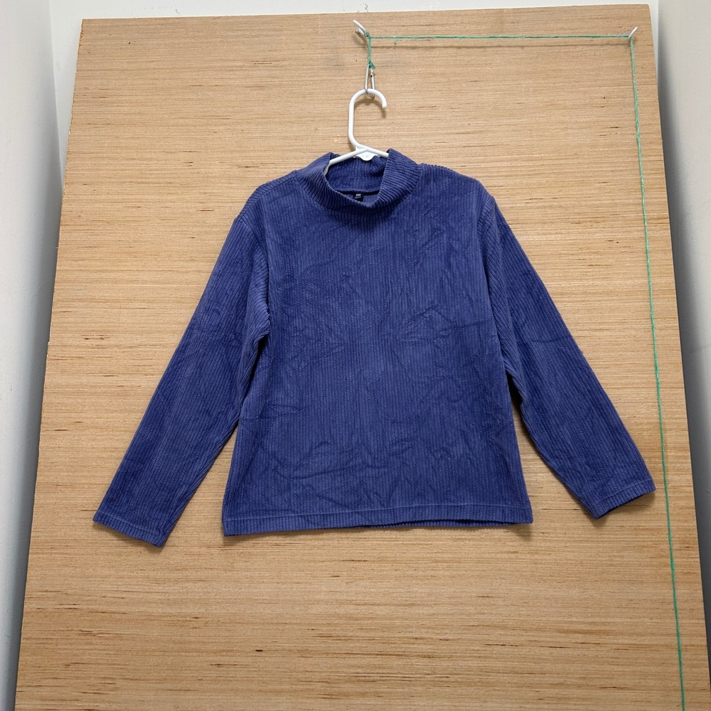 Uniqlo Kids Purple Ribbed Mock Neck Long Sleeve Top Size 7-8 Corduroy Texture